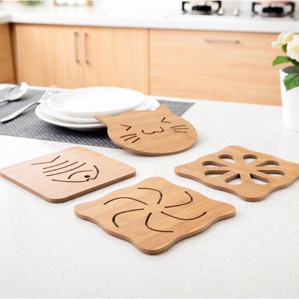 Miếng lót nồi,cốc,chén bằng gỗ ép cách nhiệt nhiều hình ngộ nghĩnh đáng yêu,lót nồi gỗ decor trang trí bàn ăn siêu xinh