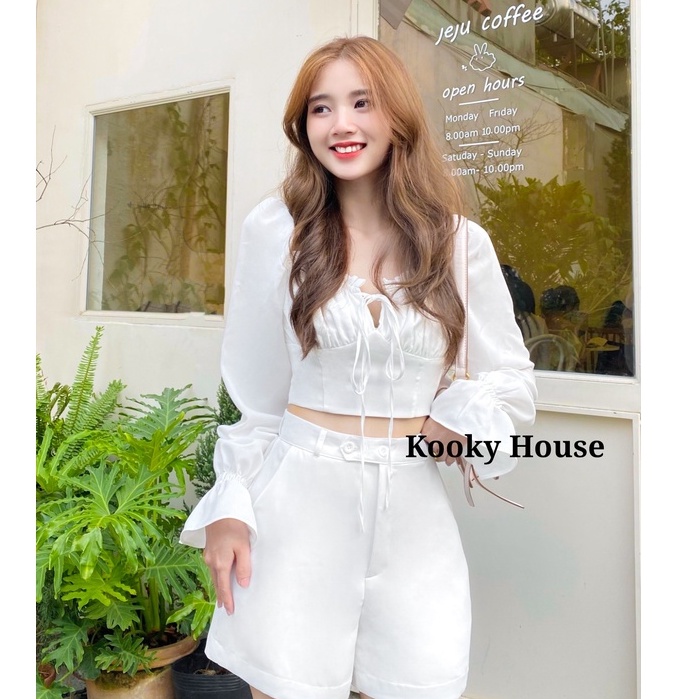 KOOKY HOUSE - ÁO JUHI TRẮNG - Áo croptop tay dài thiết kế nhún ngực thời trang và cao cấp