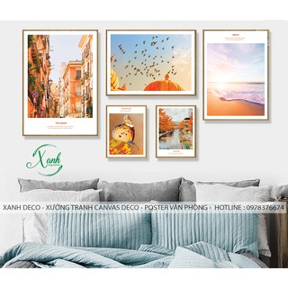 Bộ tranh canvas vitage tân cổ điển 5 bức Free ship