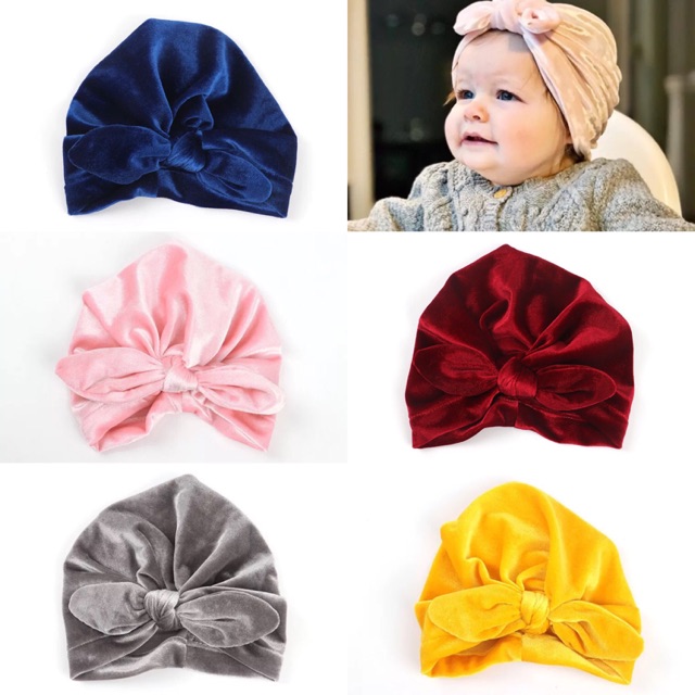 Mũ turban nơ nhung cho bé sơ sinh 0-12M - BOBBI VN