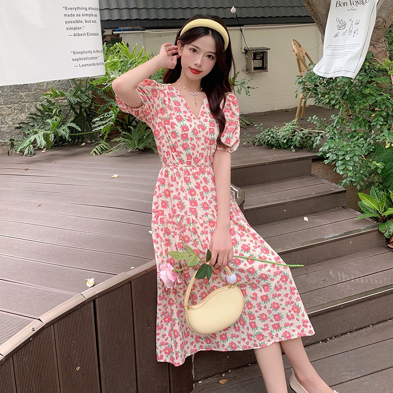 Đầm Hoa Chiết Eo Thời Trang Mùa Hè Hàn Quốc Mới Dành Cho Nữ