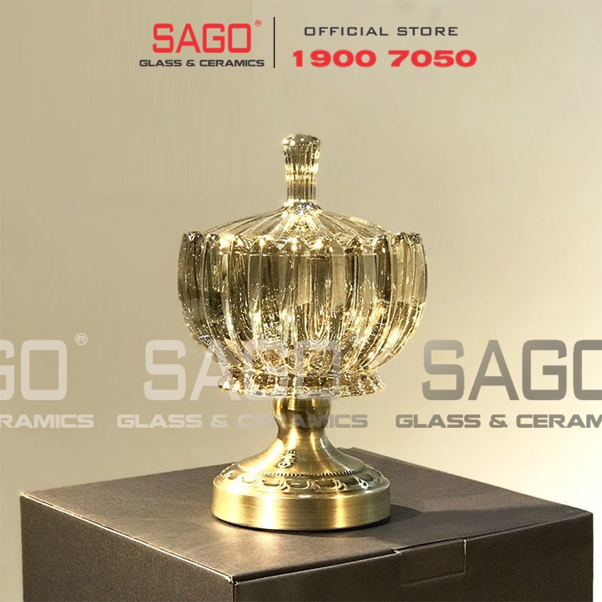 Đĩa Thủy Tinh Trái Cây Có Chân Mạ Đồng Bí Sọc Cao Cấp | Tùy Chọn Kiểu Dáng