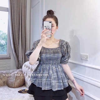 Áo kẻ nhún ngực peplum(ảnh thật ở 2 hình cuối)