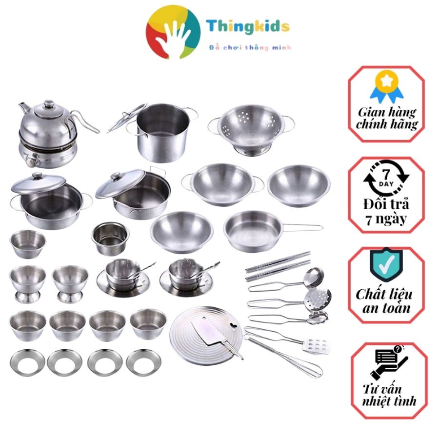 Bộ đồ chơi nấu ăn xoong nồi inox 40 chi tiết- Thingkids