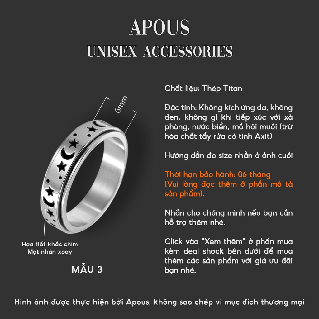 Nhẫn nam nữ Basic Bling Ring - Thép không gỉ - Phụ kiện trang sức Unisex Apous