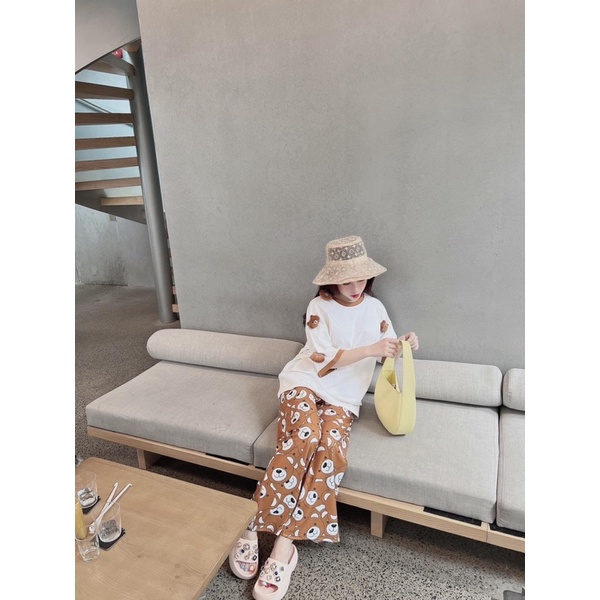 Set áo cotton gấu đính quần suông gân hàng loại 1 Z7