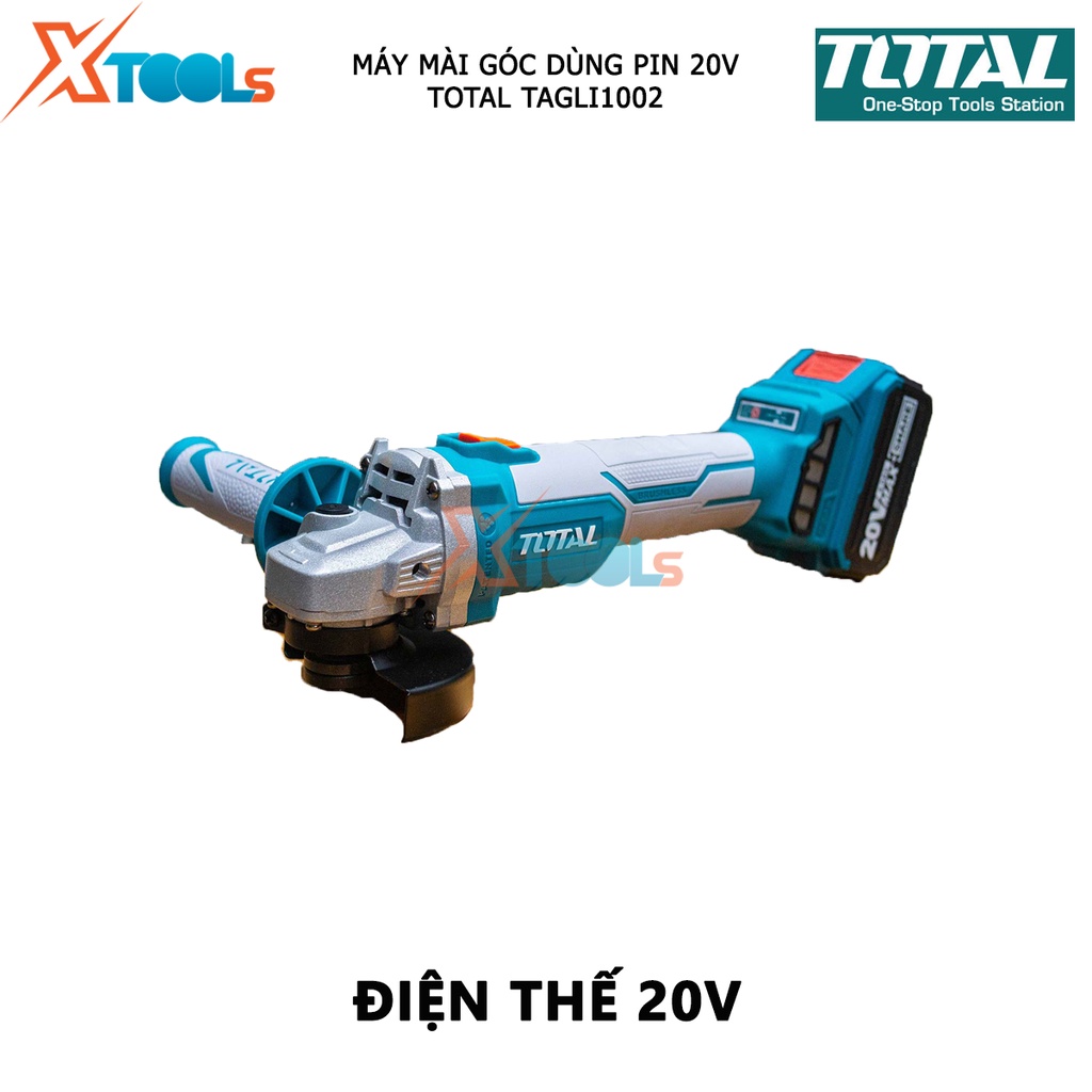 Máy mài góc KHÔNG CHỔI THAN TOTAL, điện thế 20V, đĩa cắt 100mm, cốt M10, kèm 2 pin 4.0AH và cục sạc - có bán lẻ thân máy