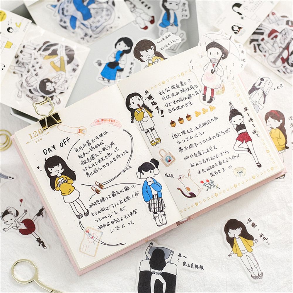 Combo 40 miếng sticker dán sổ Cute girls dùng dán trang trí sketchbook/ tập vở/ nhật ký - VP084