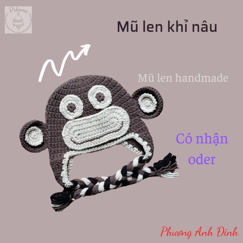 Mũ len hình thú cho bé - mũ len handmade - mũ len khỉ con