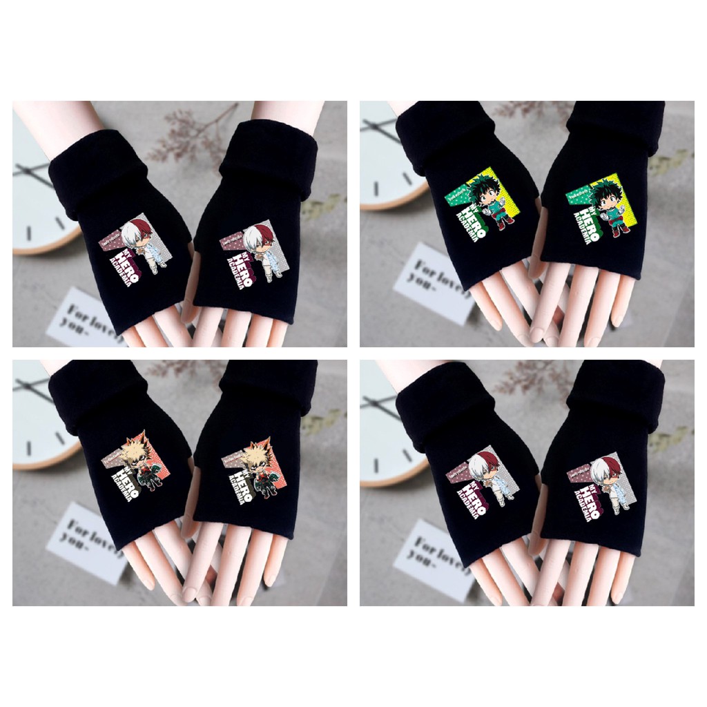 Găng tay len hở ngón in hình BOKU NO HERO ACADEMIA Học Viện Anh Hùng anime chibi