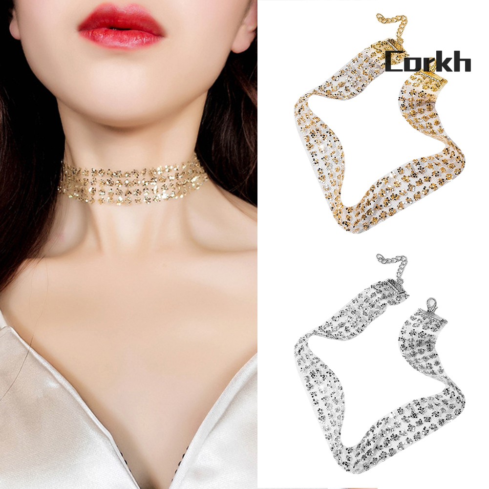 Vòng Cổ Choker Đính Hạt Kim Sa Lấp Lánh