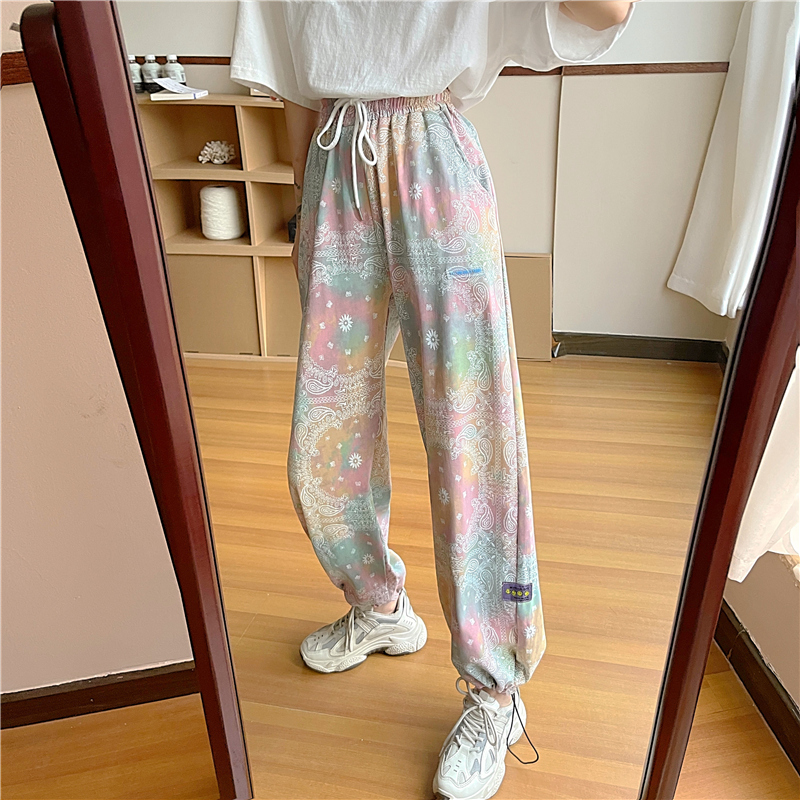 SUXI Quần dài ống rộng in hoa phong cách Hàn Quốc retro thời trang mùa hè cho nữ