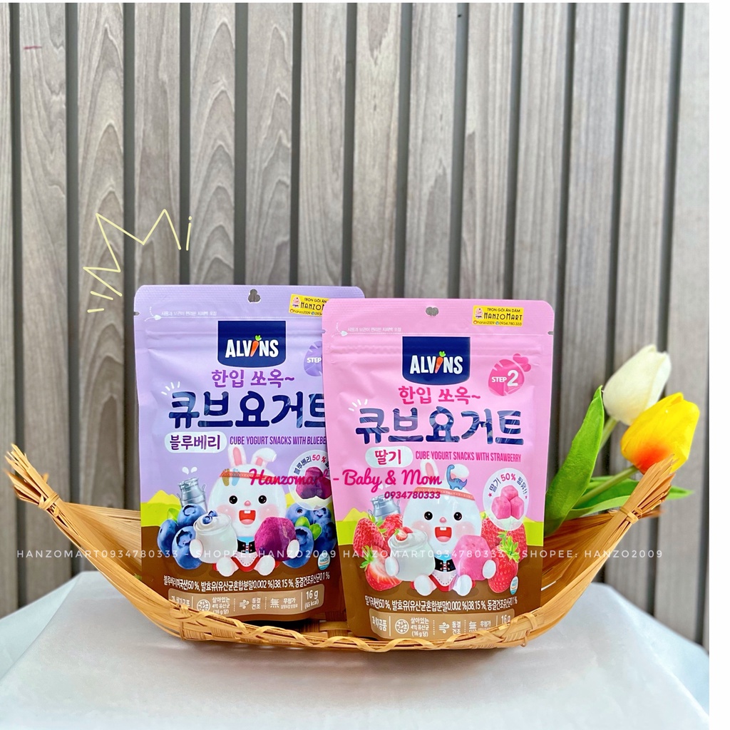Sữa chua khô cho bé ăn dặm sấy lạnh 7m+ gói zip 16g Hàn Quốc - Alvins