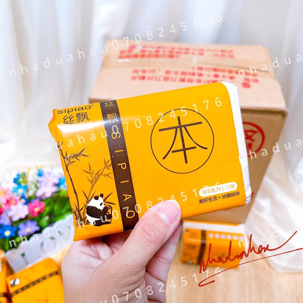 Lẻ một gói giấy ăn gấu trúc Sipao siêu dai hàng chuẩn xịn đủ tờ