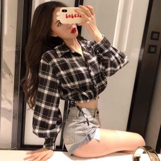 Áo sơ mi crt tay bồng kẻ caro ulzzang