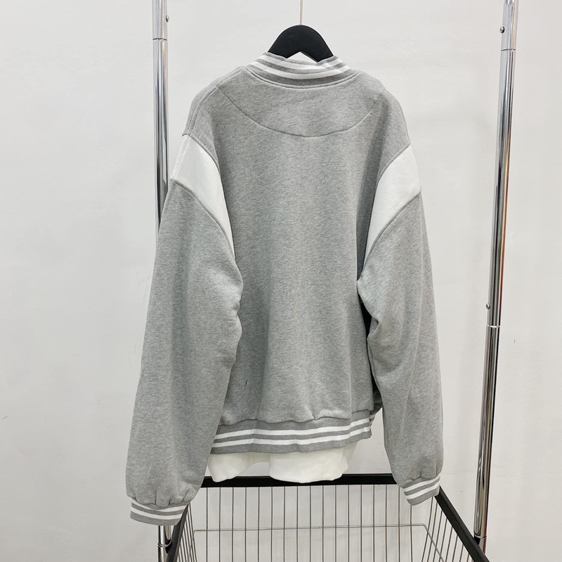 ÁO KHOÁC BOMBER PHỐI NỈ TAY VIỀN XÁM