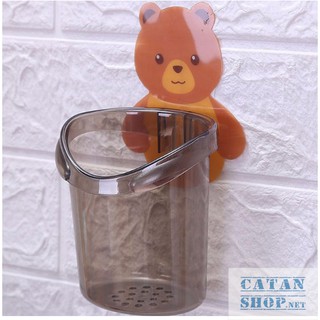 Ly cốc đựng bàn chải kem đánh răng dán tường hình gấu cute, Cốc dán tường nhà tắm chú gấu dễ thương GD442-LyGau