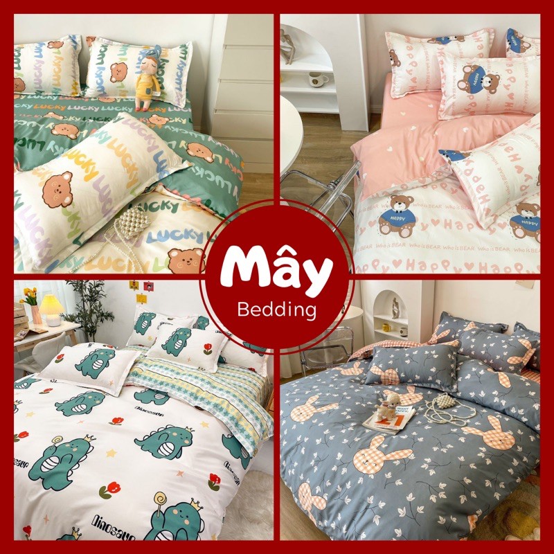 Bộ chăn ga gối Cotton Poly hoạ tiết hoạt hình động vật đáng yêu gấu khủng long thỏ MÂY BEDDING đủ kích thước nệm