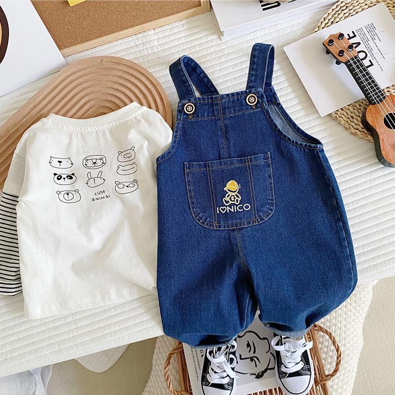 [Babycat] Hàng Có Sẵn Quần Yếm Denim Mềm Mại Phong Cách Nhật Bản Hàn Quốc Mùa Xuân Thu Giản Dị Dành Cho Bé Trai