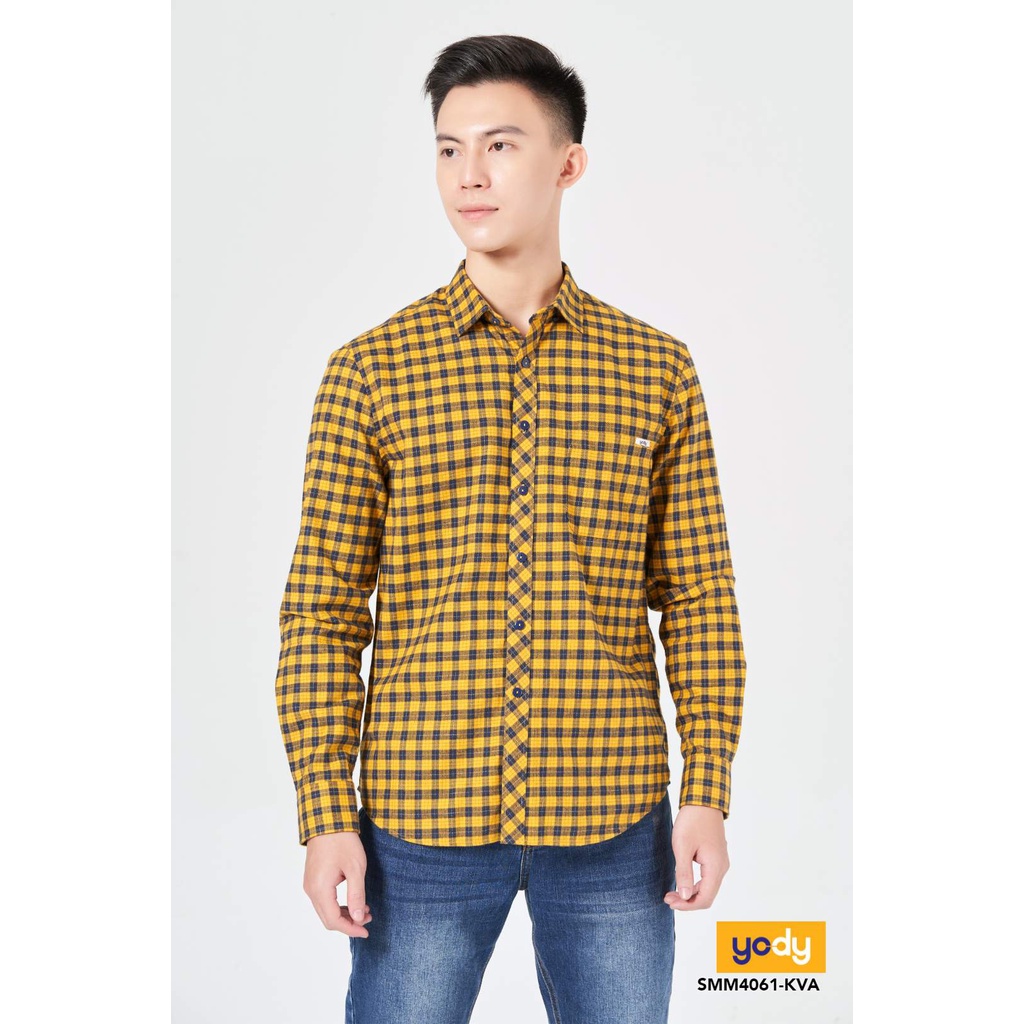 Áo sơ mi nam YODY vải flannel kẻ caro bền màu hạn chế nhăn SMM4061