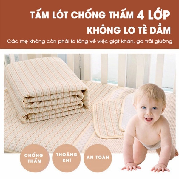 Tấm Lót chống thấm Tấm lót sơ sinh 4 lớp cao cấp mềm mại