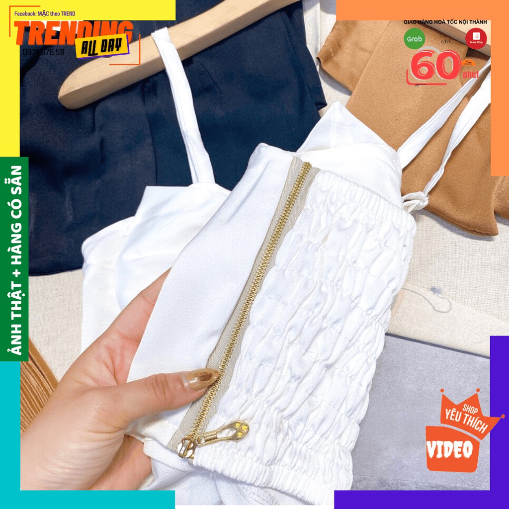 [GIẢM 10K] Set ÁO NƠ HAI DÂY QUẦN ỐNG RỘNG DẬP LY 3 màu ĐEN-TRẮNG-NÂU | BigBuy360 - bigbuy360.vn