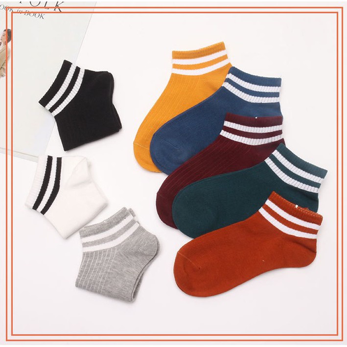 Tất vớ Hàn Quốc nam nữ, cotton đanh mịn cao cấp, cổ ngắn Đen kẻ sooc trắng phong cách trẻ trung cá tính.