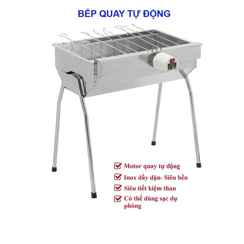 Bếp nướng BBQ inox cao cấp tự xoay kèm moto, kt 49*34*55cm