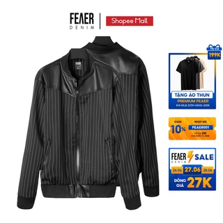Áo khoác Bomber nam họa tiết FEAER vải Bố line thoáng mát, không nhăn form suông Leather mixed Jacket |new arrival 2021|