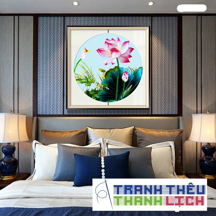 |Đính hết tranh| TRANH ĐÍNH ĐÁ Hoa sen hình tròn Ailuo 72300 |65x65| _ Chưa đính