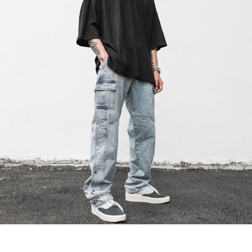 Quần Jeans ống rộng, túi hộp kết hợp 2 hàng cục cao cấp, Quần ống rộng phong cách Streetwear hottrend
