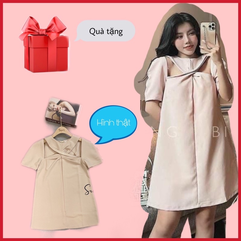 (HÀNG LOẠI 1) Váy Suông Xoắn Cổ Cut Out ❤️ Đầm tay ngắn suông thiết kế