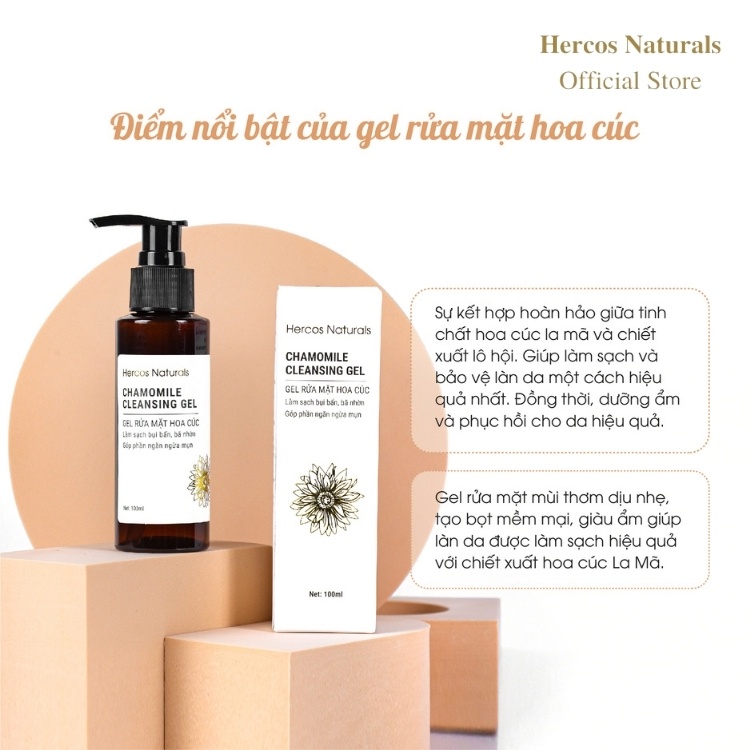 Gel Rửa Mặt Hoa Cúc Hercos Naturals làm sạch, ngăn ngừa mụn Chamomile Cleansing Gel 100ml | BigBuy360 - bigbuy360.vn
