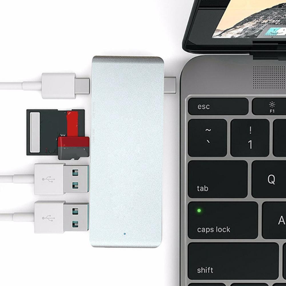 Bộ Hub Chia Cổng Usb C 5 Trong 1 + 2 Cổng Usb 3.0 + Đầu Đọc Thẻ Nhớ Sd / Micro Sd Cho Macbook Pro