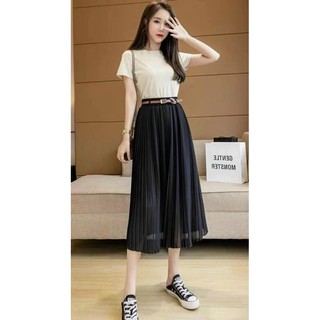 Chân váy maxi dập ly kèm belt