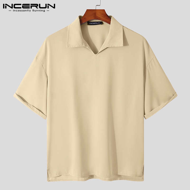 Áo thun Polo INCERUN tay ngắn dáng rộng trẻ trung với 4 màu cá tính dành cho nam