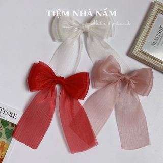 🎀 KẸP TÓC NƠ VOAN XƯỚC PHONG CÁCH HÀN QUỐC ĐƠN GIẢN - [ Nhà Nấm handmade ]