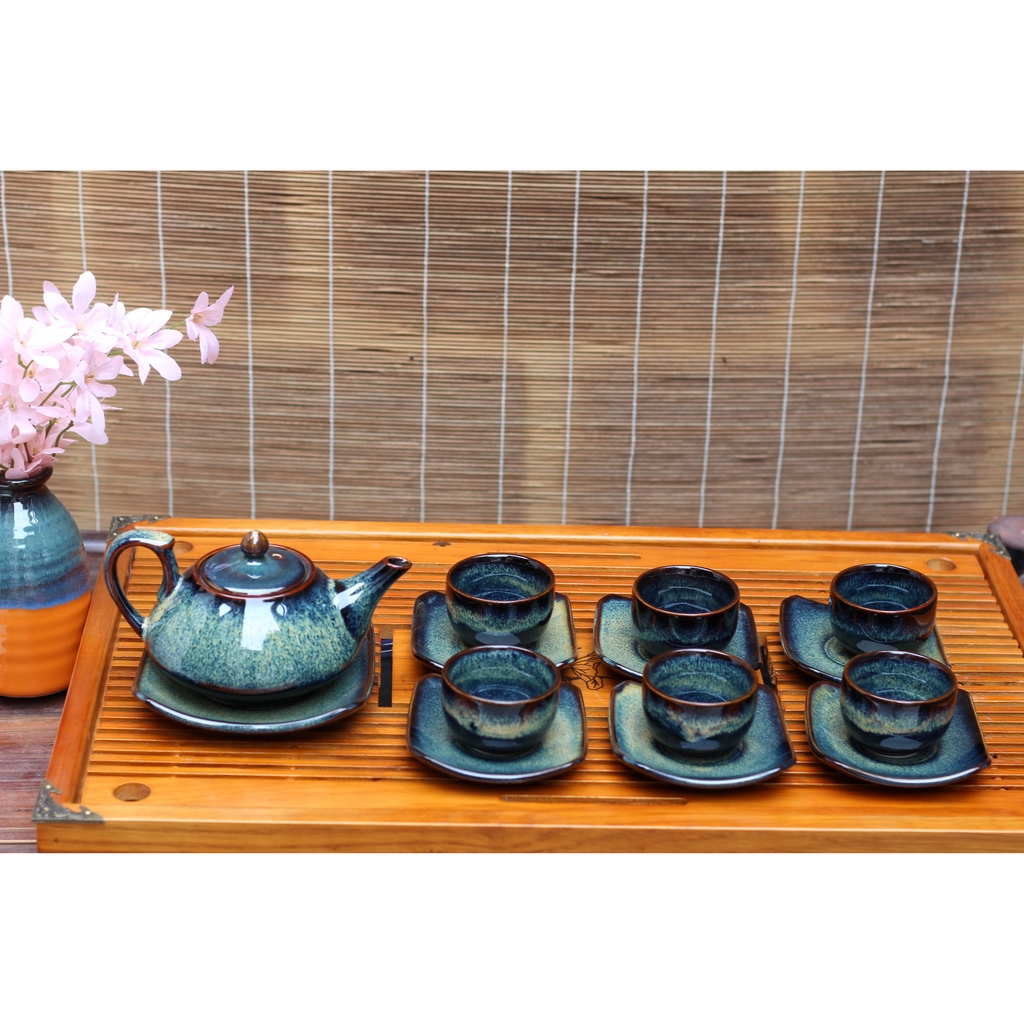 Ấm chén gốm sứ Bát Tràng - men hỏa biến cao cấp - An toàn, tăng vị chè
