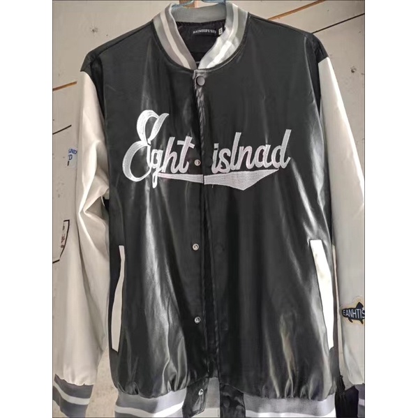 Áo khoác da bomber varsity jacket nam nữ EIGT thêu chữ cực chất
