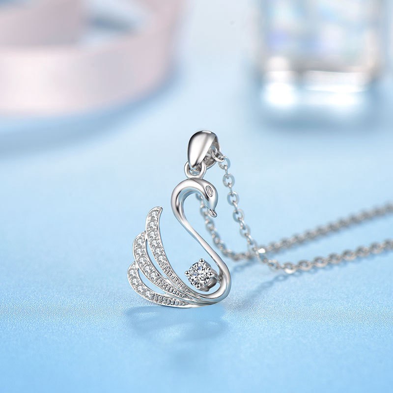 Dây chuyền mạ bạc 925 mặt hình chim thiên nga phong cách Hàn Quốc cho nữ