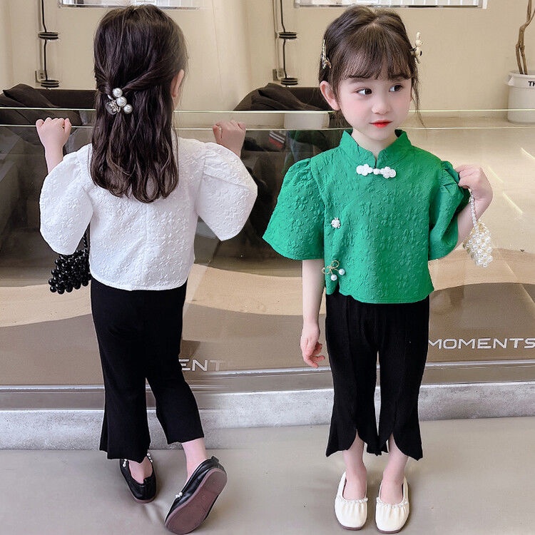 Bộ Trang Phục Hai Mảnh Áo Tay Ngắn Phồng Phong Cách Nhật Hàn Thời Trang Mùa Hè Dành Cho Bé Gái 2022