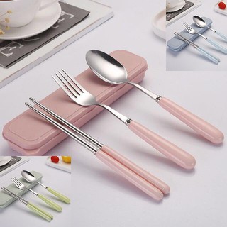 Bộ đũa thìa dĩa Inox cán Sứ cao cấp - Bộ thìa đũa xịn xò hộp đựng lúa mạch bảo vệ môi trường