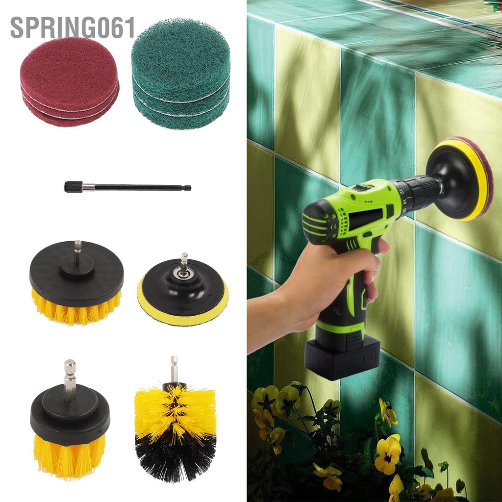 Spring061 11 cái Bàn chải khoan Bộ đính kèm bàn điện Đa năng cho Xe thuyền SUV Sàn phòng tắm