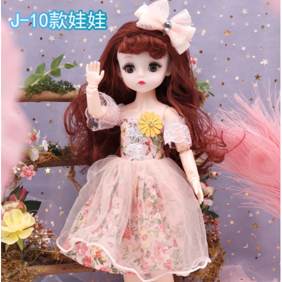 Búp Bê 30cm 23 Khớp Mắt 4D Nhắm Mở Váy Hoa Xinh Xắn