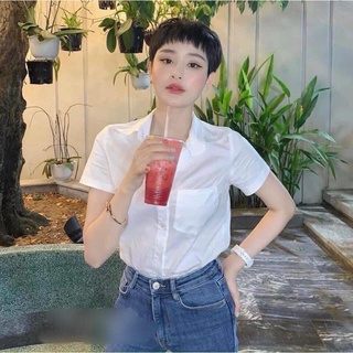 Áo sơ mi đũi GU cộc tay túi siêu xinh