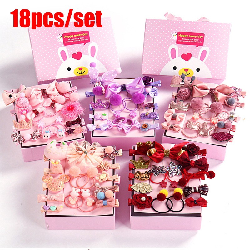 Set 18 phụ kiện tóc 18pcs Kẹp tóc Children's Hair Clip Set Girl's Headwear Cute Baby Hair Accessories