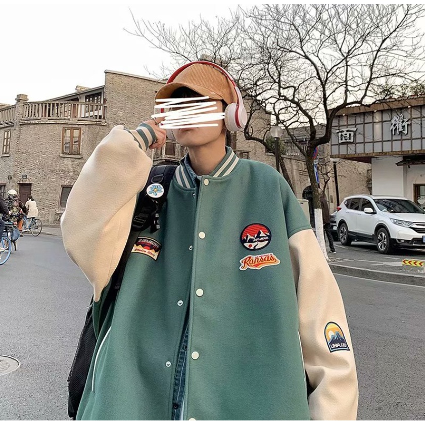 Áo Khoác Bóng Chày Dáng Rộng Màu Sắc Thời Trang Hàn Quốc Cho Nam