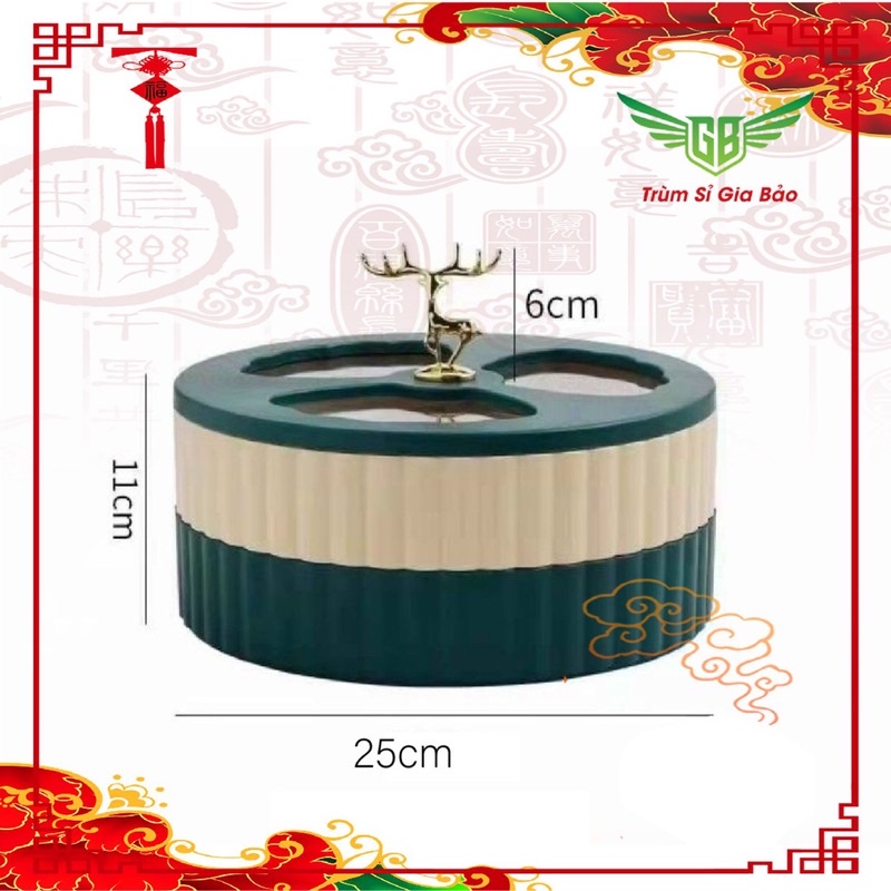 Khay đựng bánh kẹo Tết 2024 Giáp Thìn sang trọng, hộp để mứt Tết 2 tầng, hũ mức các loại hạt dưa, hướng dương hươu vàng