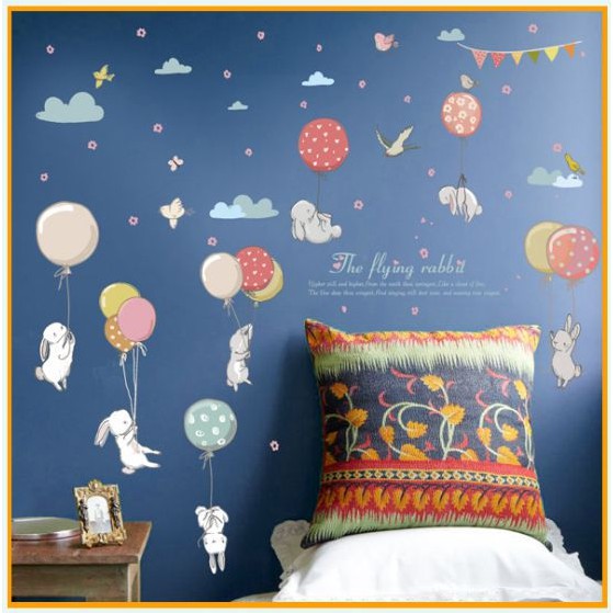Decal trang trí tường Bong Bóng Thỏ Trắng xinh xắn cho Bé