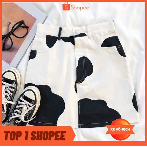 CHÂN VÁY CHỮ A HỌA TIẾT BÒ SỮA⚡HOT 2021⚡DÁNG NGẮN CHẤT LIỆU KAKI DÃN | BigBuy360 - bigbuy360.vn